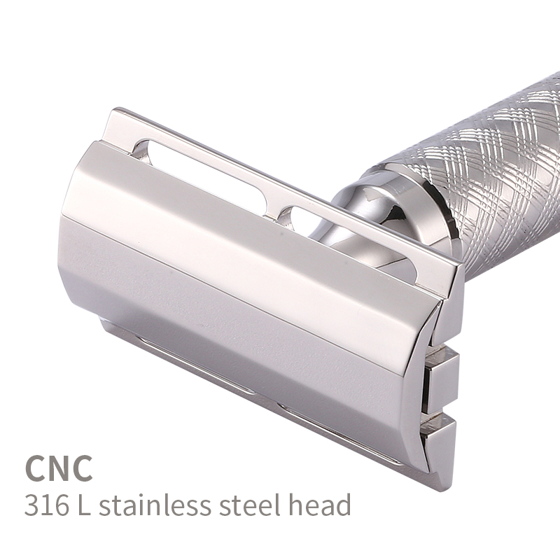 Safety Razor Handle - Cnc 316l Roestvrijstalen Dubbele Rand Veiligheidsscheerkop