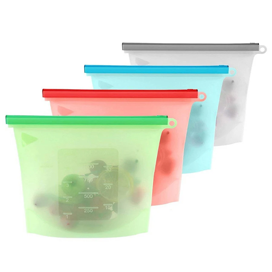 Reusable Produce Bag - 1000ml herbruikbare siliconen voedselveilige opbergzak met