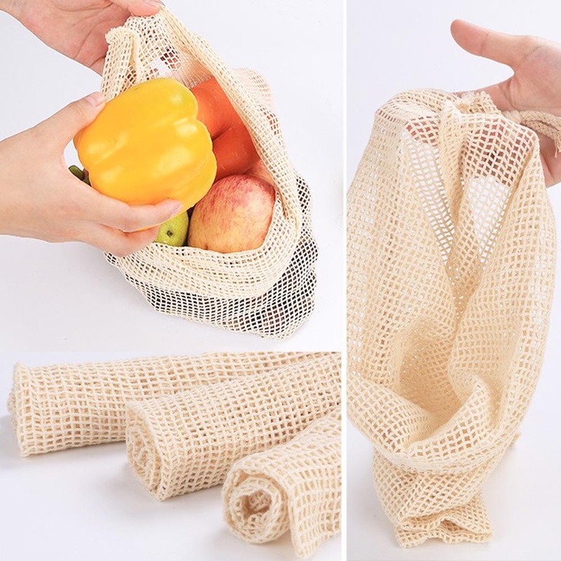 Reusable Produce Bag - 3 STKS/PARTIJ Katoenen Mesh Groentezakken Productenzak